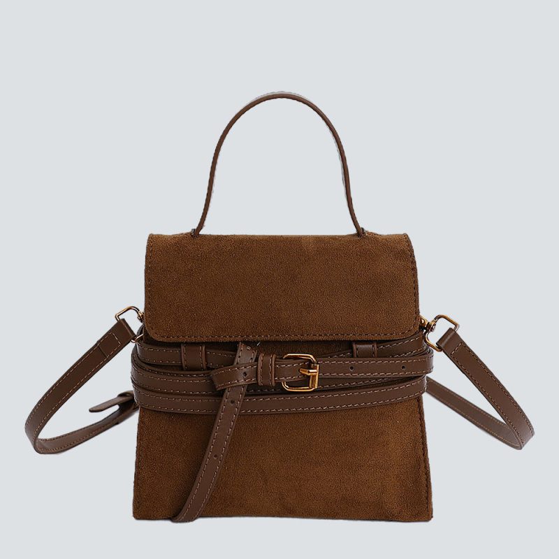 Velvet-Textured Retro Belted Handbag