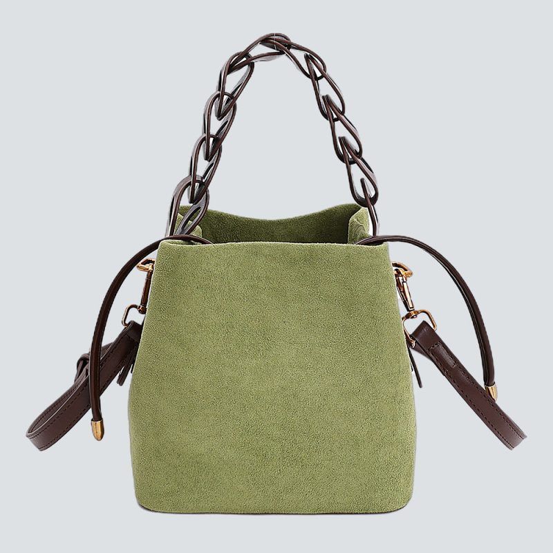Woven Handle Velvet Bucket Bag