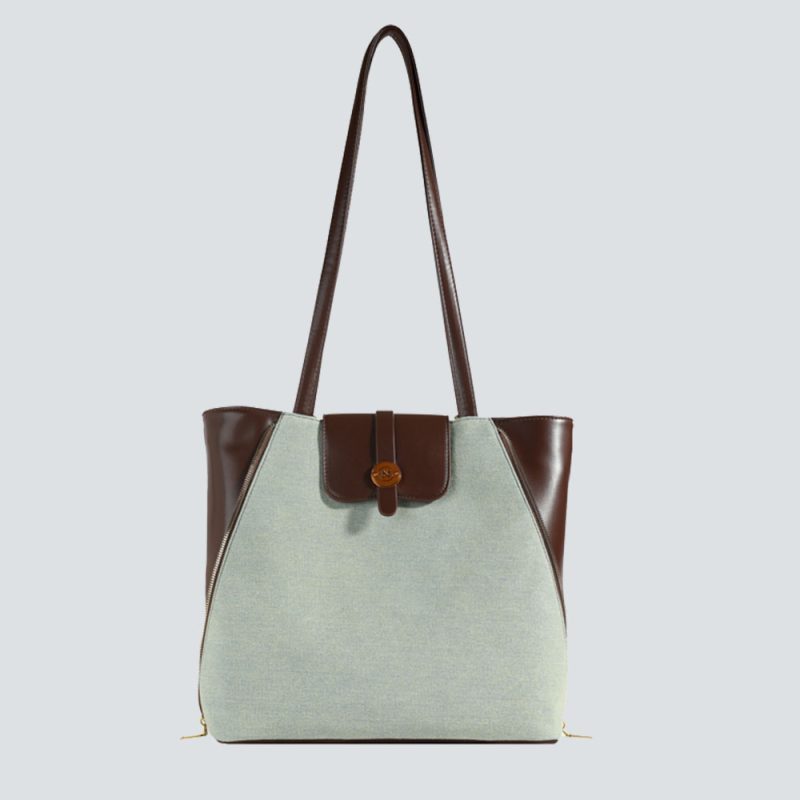 Mint Canvas & Leather Contrast Tote Bag