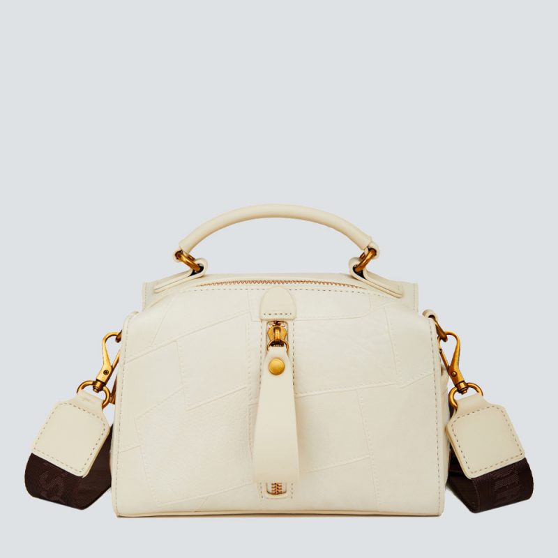 Textured Leather Satchel with Contrast