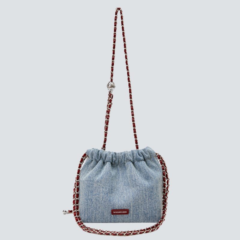 Denim Drawstring Bucket Bag